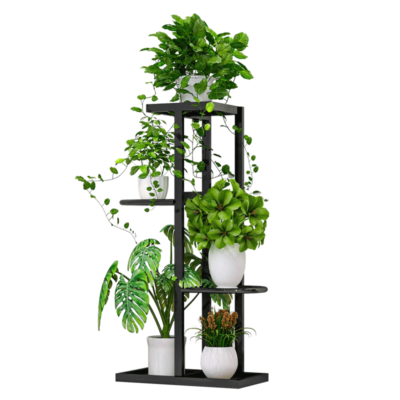 蜗家 花架 客厅阳台多层家用装饰花架简约花盆架置物架花架 H915-深灰【4层5盆】