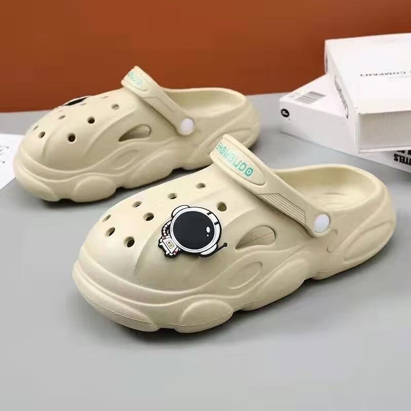 洞洞鞋男款夏外穿包头两用沙滩凉拖鞋卡通diy情侣防滑拖鞋女 218米白色-【宇航员】 42-43（偏小一码