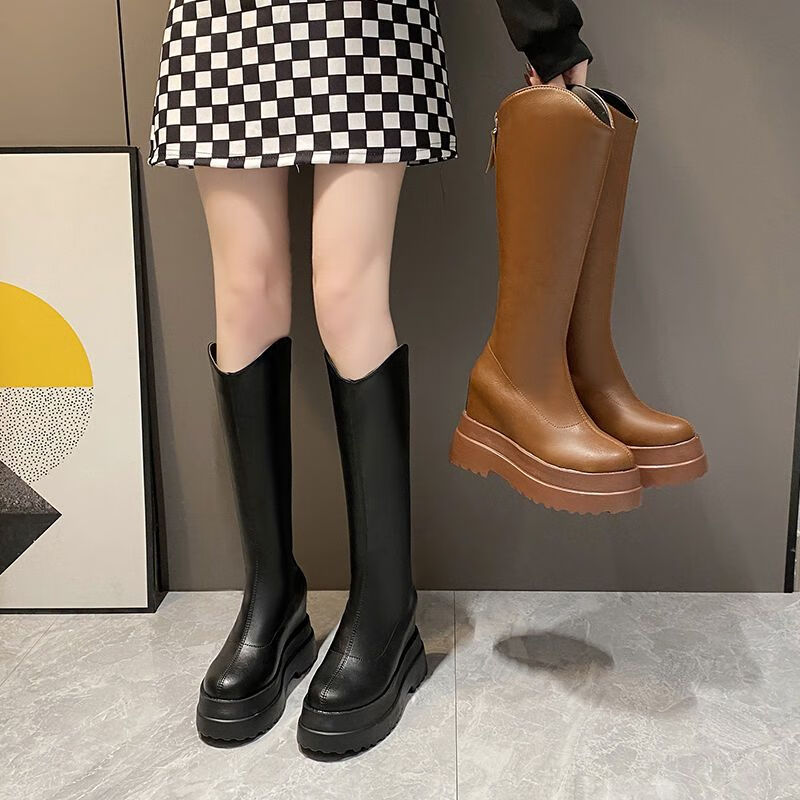 小个子女内增高长筒靴冬天穿的高筒靴女小个子10cm厚底内增高松糕不