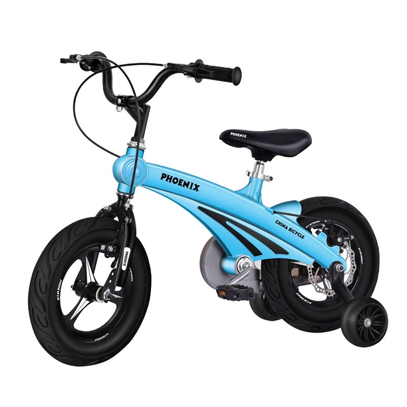 凤凰儿童自行车镁合金碟刹小孩单车男孩宝宝脚踏车3-8岁公主款童车 蓝色（悍马轮) 14寸