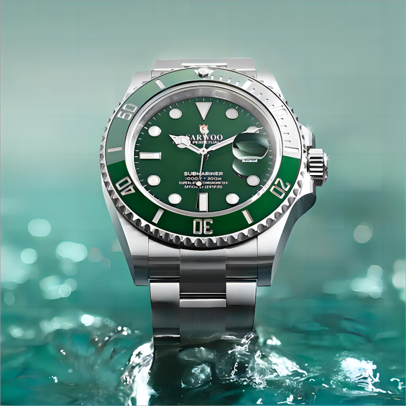 沃(sarwoo)潜水航海者全自动机械表男士绿盘防水夜光 日本机芯鬼手表