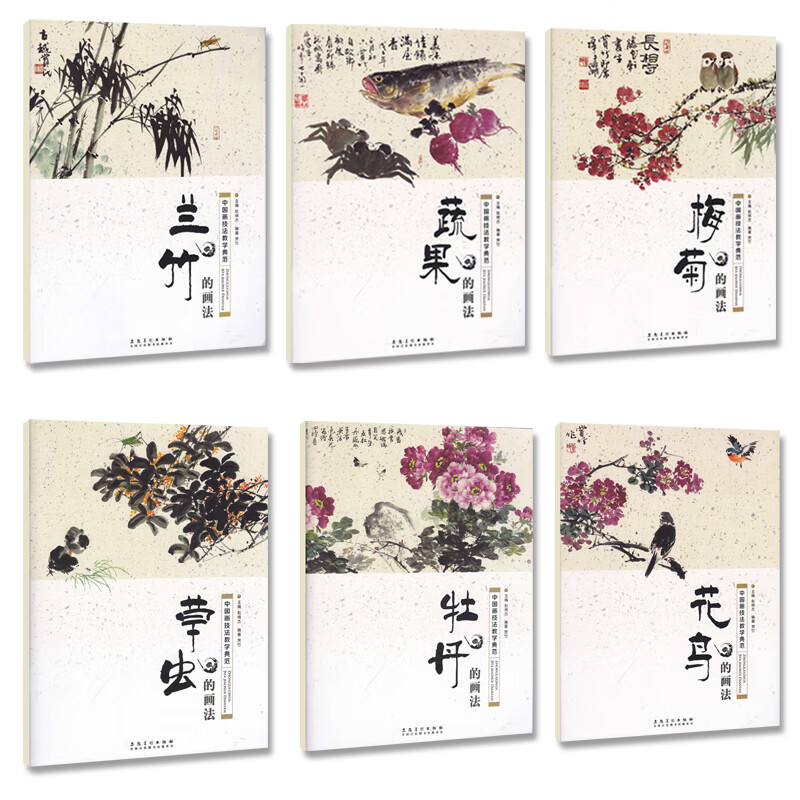 中国画技法教学典范6册全套 梅菊 牡丹 兰竹 蔬果 花鸟 草虫的画法 国画技法从入门到精通基础教程书传统水墨画技法详解