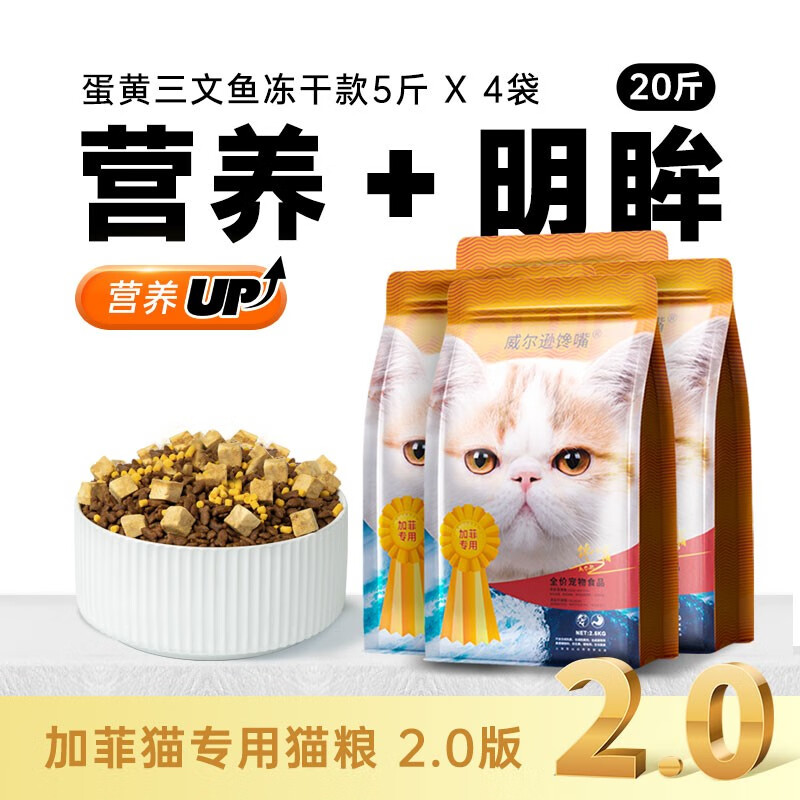 威尔逊馋嘴 加菲猫猫粮 全阶段专用猫粮天然粮猫粮猫咪主粮 卵磷脂三文鱼冻干款20斤
