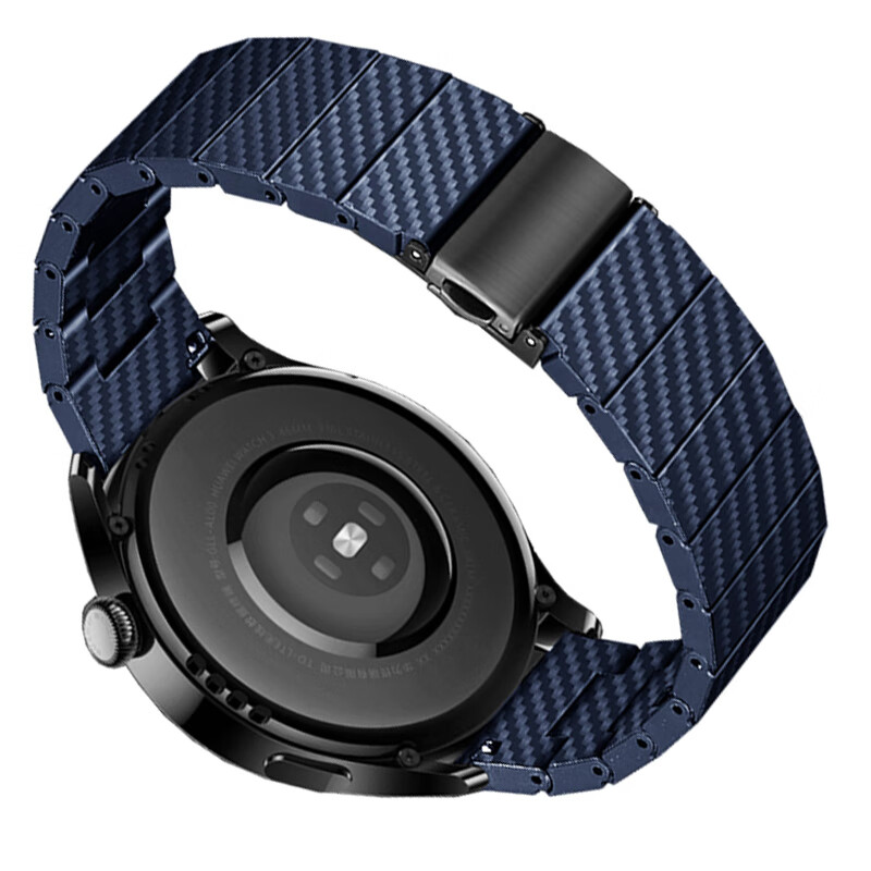 纪爵仕适用华为WATCH4 GT3智能手表带BUDS watch3pro GT2碳纤维纹表链男 深蓝色 手表接口宽度20mm