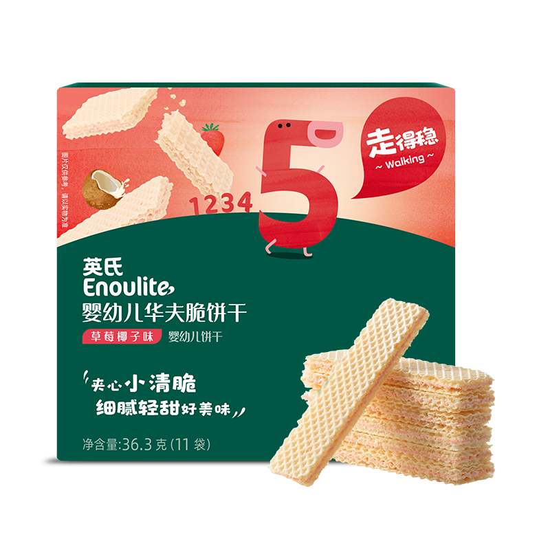 英氏（Engnice）婴幼儿华夫脆饼干草莓椰子味 婴儿零食辅食饼干宝宝零食36.3g