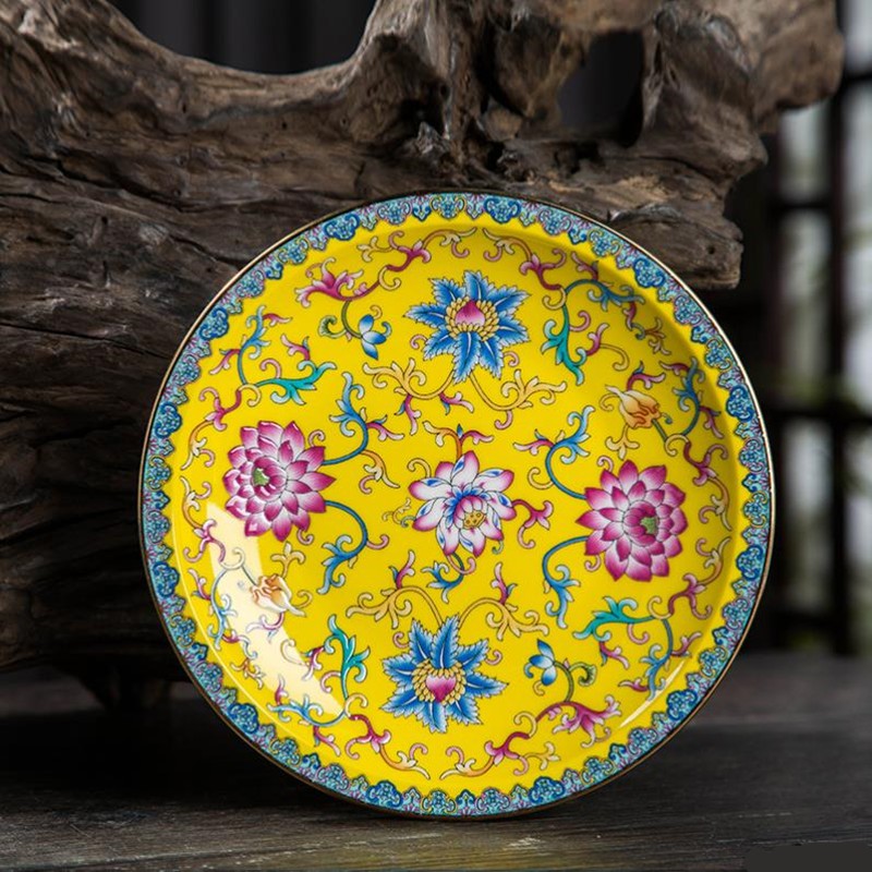瑾睿茗瓷 6英寸金边珐琅彩碟 家用点心盘碟中式陶瓷底托盘陶瓷餐具 6