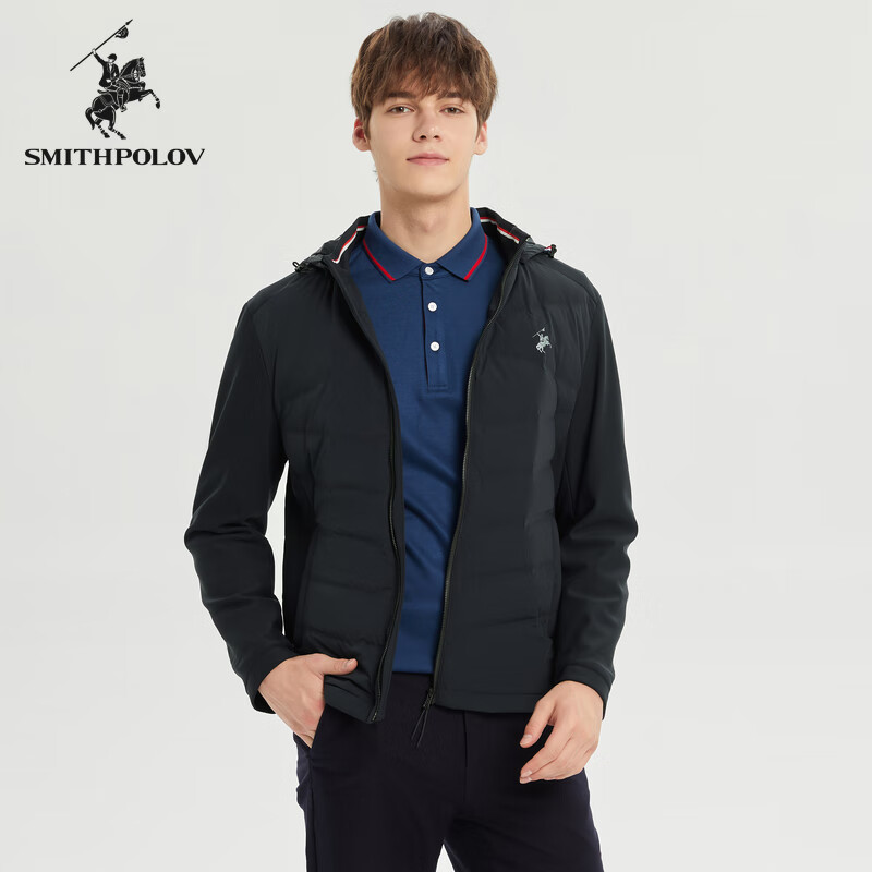 斯密特保罗（SMITHPOLOV）男士羽绒服男外套休闲商务连帽羽绒外套百搭男款男式羽绒服  藏青色 46