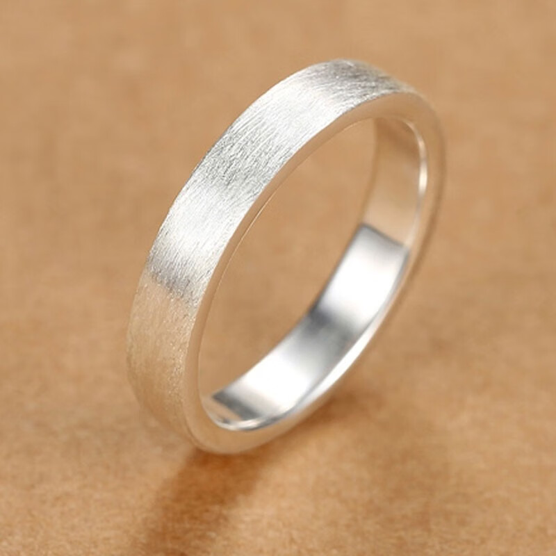 香梓丽珠宝999足银戒指女定制刻字情侣礼物拉丝男士宽版磨砂小众单身