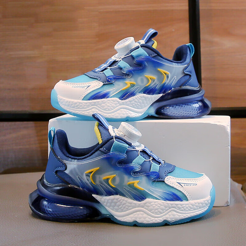 扭转扣运动鞋2024新款秋季网面透气跑步鞋校园小学生鞋子 深蓝色 27码