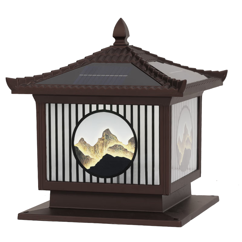 鄉(xiāng)間小路太陽能柱頭燈中式庭院戶外防水大門兩側(cè)柱子燈別墅花園圍墻柱頭燈 40cm太陽能兩用適合50-70cm柱子