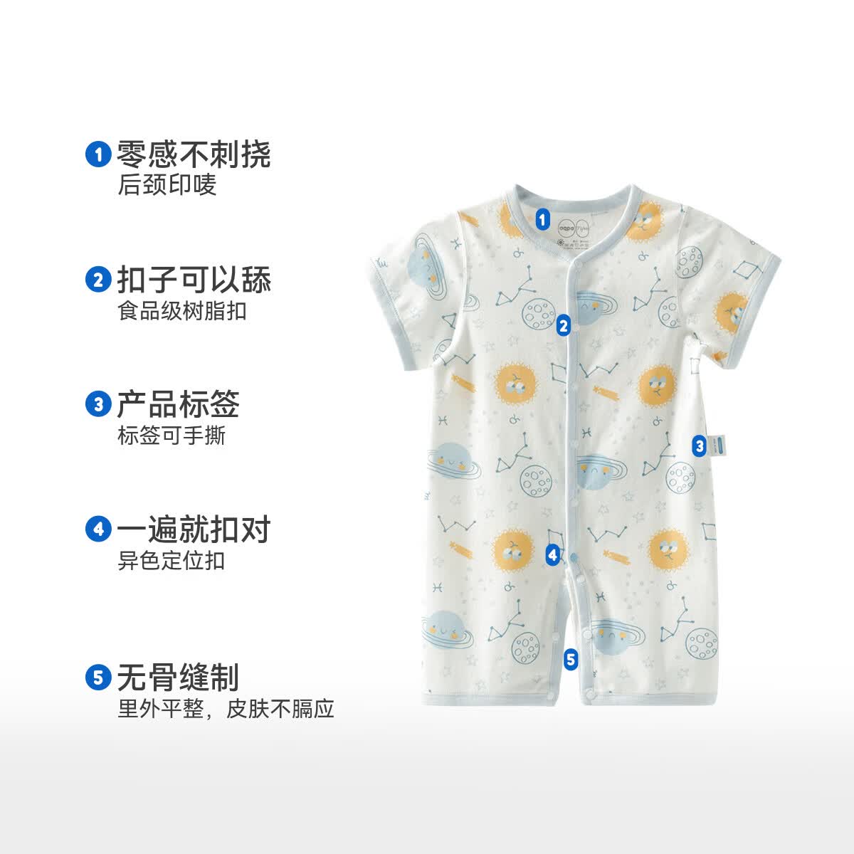 aqpa【新疆棉】婴儿纯棉连体衣婴幼儿爬服夏季新生宝宝衣服薄款哈衣 星际之旅-黄调 100cm