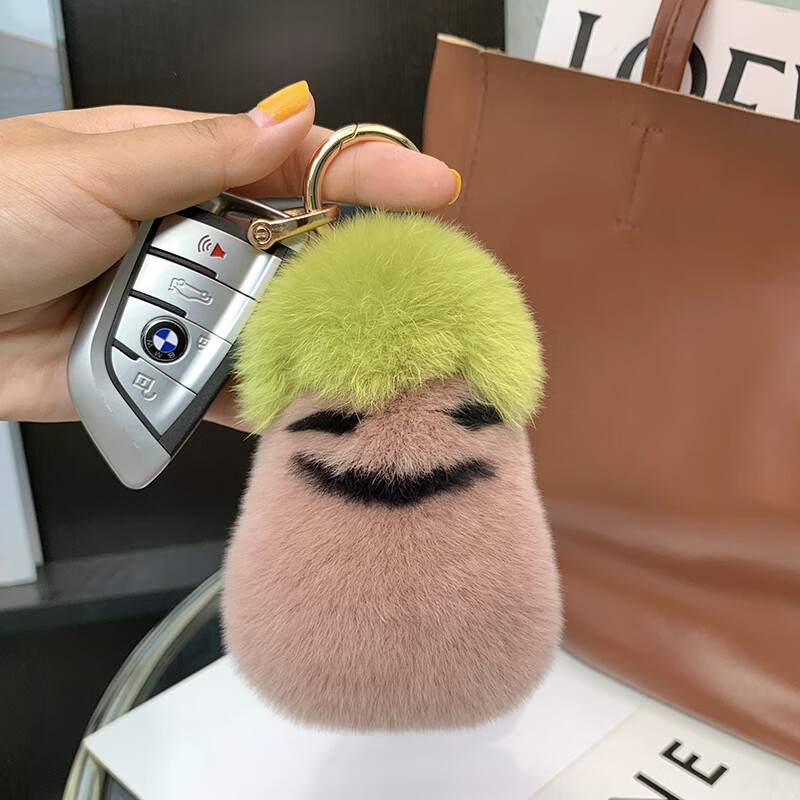 珀帝搞怪笑脸茄子獭兔毛毛绒书包包挂饰汽车钥匙扣挂件可爱女玩偶公仔