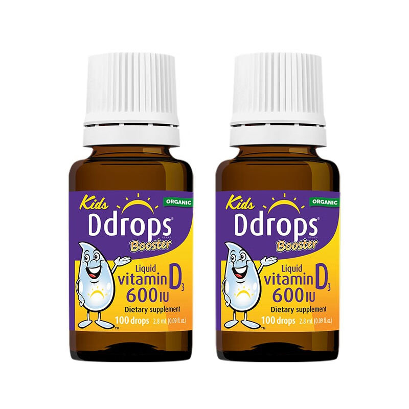 Ddrops滴卓思 维生素D3滴剂drops婴幼儿童宝宝0岁以上钙吸收vd600IU DD小滴瓶 儿童D3滴剂600iu*2瓶