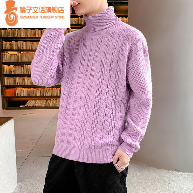 橘子文话手工编织男士粗毛线衣粗线毛衣手工编织毛衣外套男高领毛衣