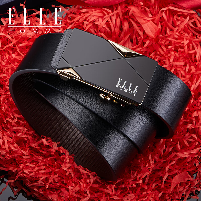 ELLE HOMME男士皮带男真皮无牙自动扣腰带商务裤带高档生日元旦礼物送男友 【专柜礼盒】金色-902041 115cm （140斤-160斤适用）