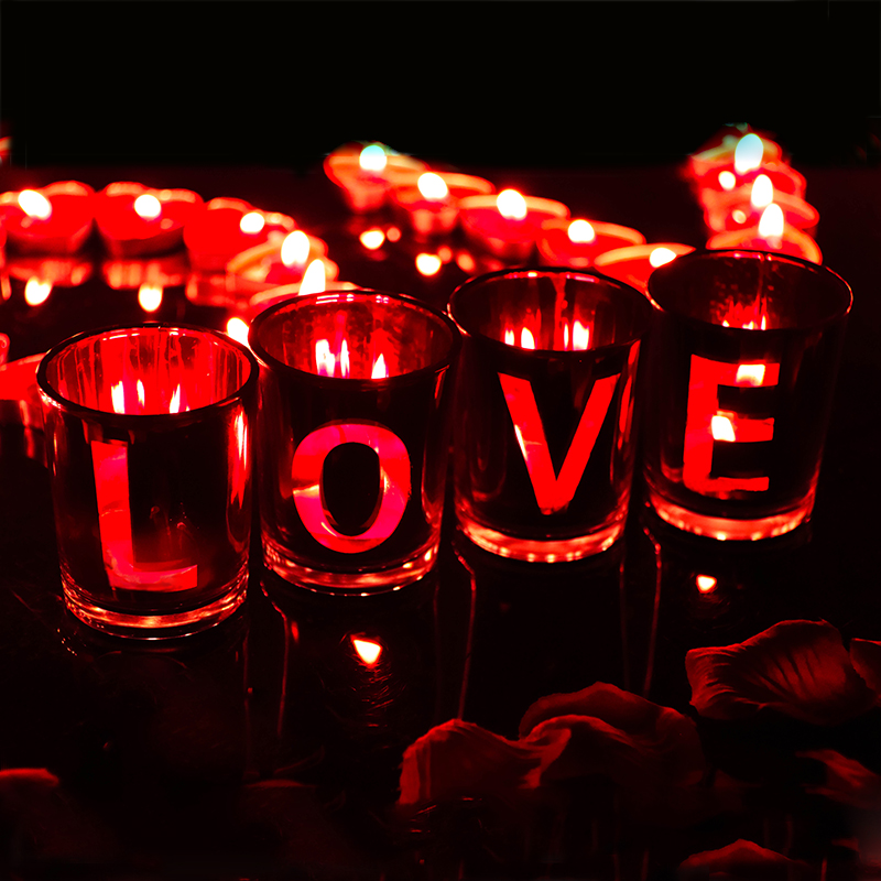渡爱 LOVE杯子心形蜡烛花瓣布置520情人节烛光晚餐浪漫表白惊喜创意求婚礼物 烛光晚餐套装