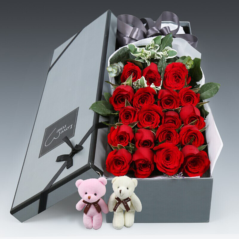 热带之恋RDZLLOVE鲜花速递同城配送红玫瑰礼盒520礼物送女友老婆杭州全国送花上门 19朵红玫瑰 咖啡盒