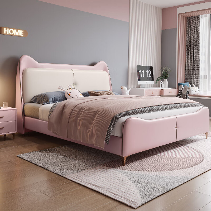 儿童床卡通猫咪公主床少女房小孩简约卧室储物单人床 单床(颜色备注 )