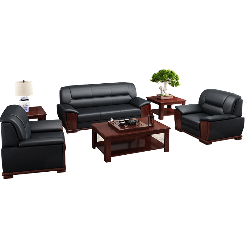 隆旭 办公家具办公沙发茶几组合办公室简约会客接待沙发商务皮沙发 西皮3+1+1 S-028