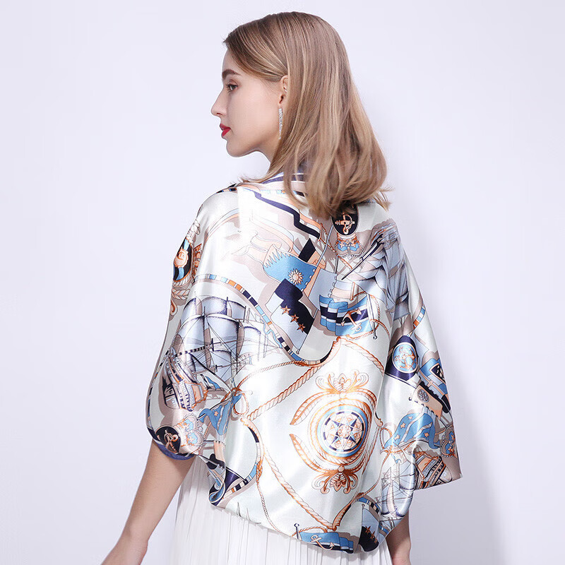 达芬奇密码 春秋季薄款大方巾女韩国百搭丝巾空姐领巾外搭防晒 桑海远航 水蓝