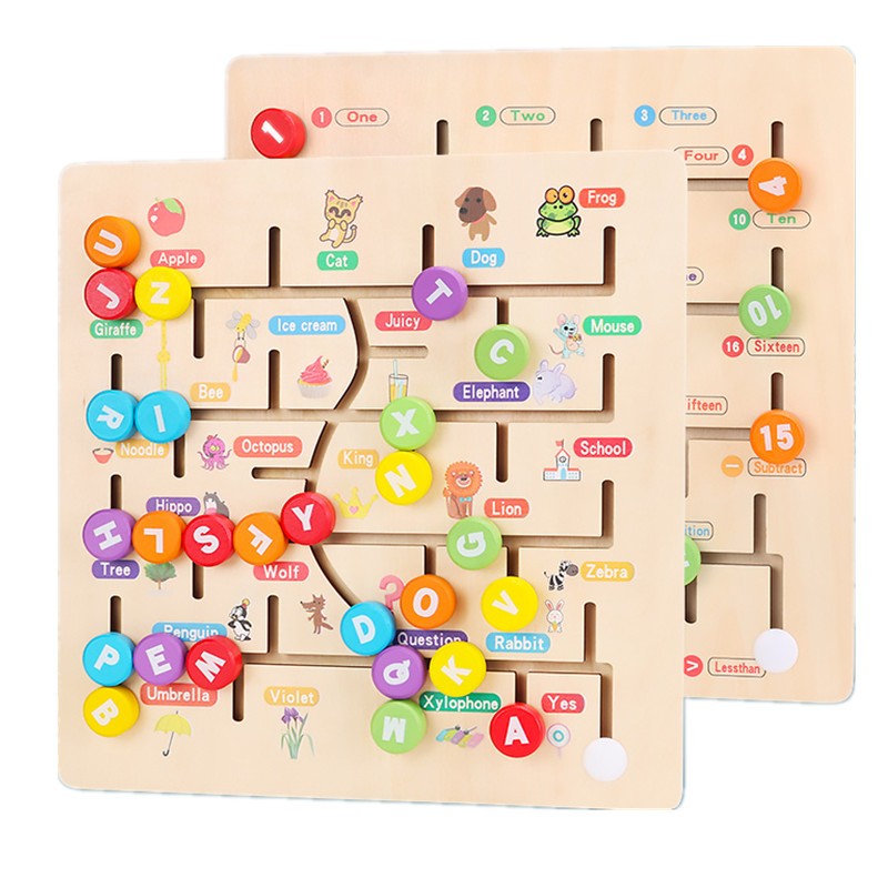 qzmtoy 字母数字迷宫十二生肖认知人物配走珠积木拼图幼儿园教具玩具