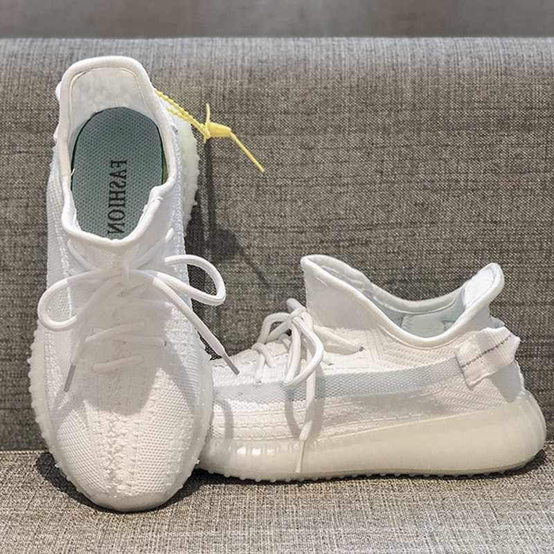 白椰子鞋女夏季透气350老爹鞋2023新款跑步运动休闲鞋子 白冰淇淋 35