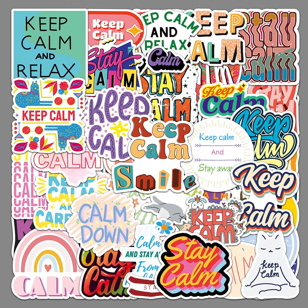 50张保持冷静卡通英文标语贴纸 手账元素笔记本水杯电脑桌面ipad贴画