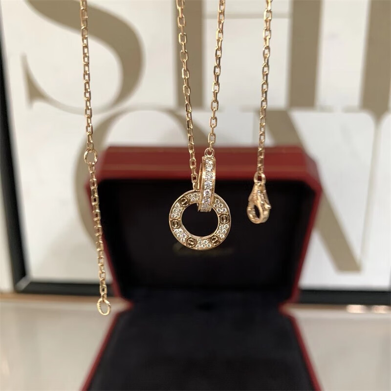 【二手99新】卡地亚love系列项链 双环/小圆饼双钻/满钻 18k玫瑰金