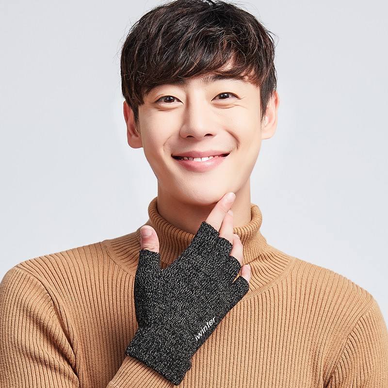 动荡橙 冬季触屏保暖手套 半指手套