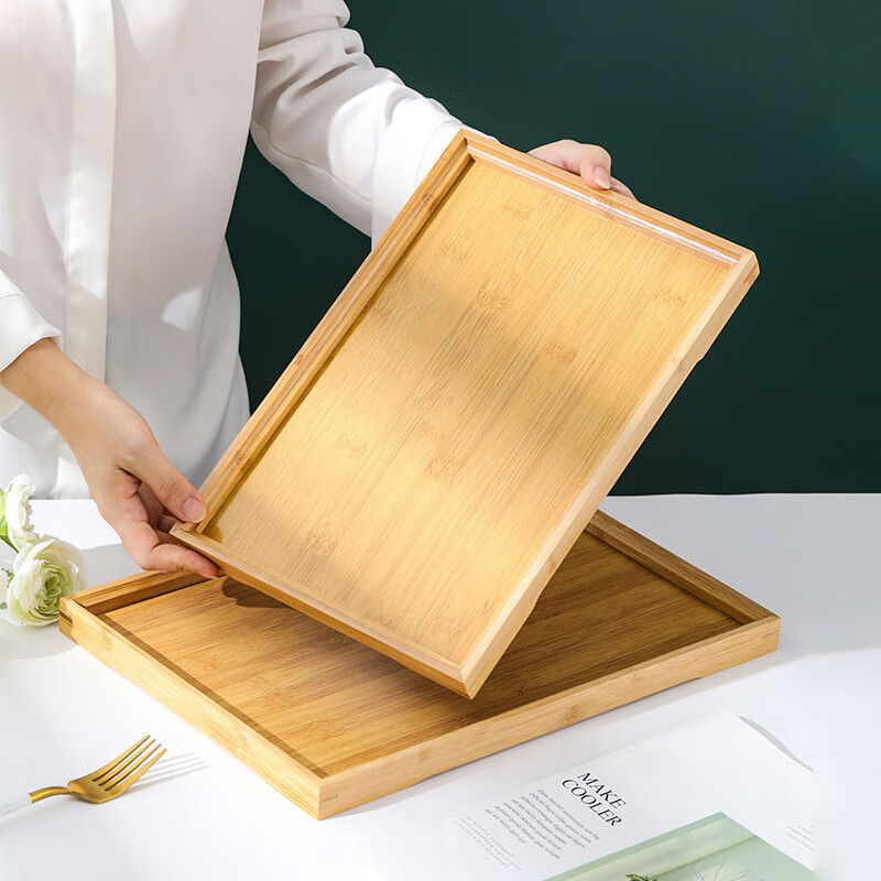 泥也竹木制茶盘托盘日式茶具家用水杯盘长方形竹盘酒店餐厅托盘烧烤盘