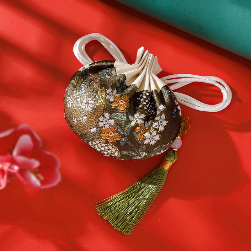 玩控  中国风香包古风香囊香袋空袋子汉服装饰随身挂件 墨绿色(空袋)