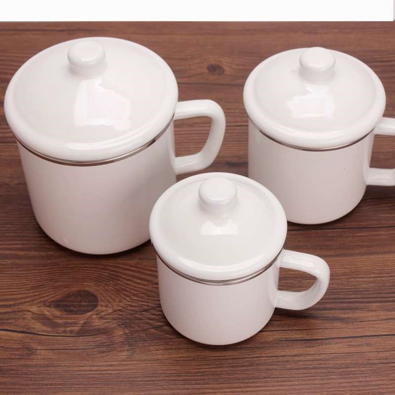 水杯古缸带盖子个性怀旧特厚款搪瓷杯 9特厚白色搪瓷杯一个容量500