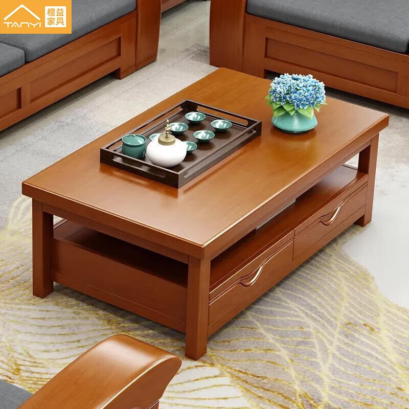 檀益 (送货上门包安装) 实木橡木岩板茶几电视柜简约家用客厅茶台桌