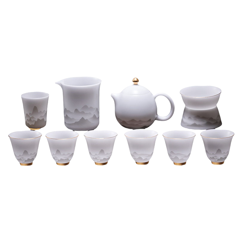 BOSSY冰種玉瓷功夫茶具套裝高檔輕奢泡茶壺辦公室商務(wù)送禮白瓷禮盒裝 幻山茶壺套裝1號(hào)（禮盒裝）