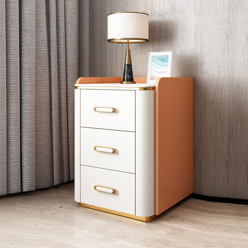 简约现代三斗柜岩板面北欧极简斗柜卧室储物收纳柜小户型沙发边柜