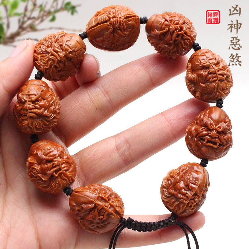 艾美福 恶僧手串橄榄核雕手工雕刻大籽铁核凶神恶煞橄榄胡善恶钟馗