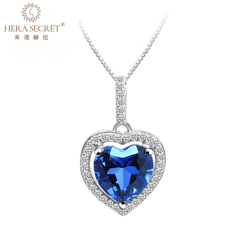 仿真钻石蓝宝石镀金银吊坠 送老婆女友饰品 3克拉镀玫瑰金色蓝钻