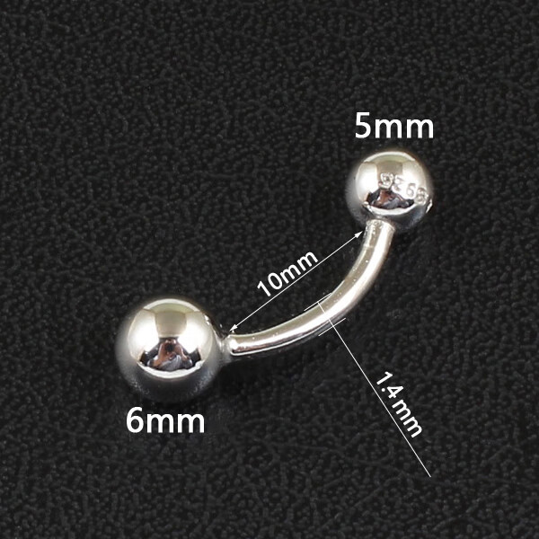 萨拉拉脐钉银 肚脐环银S925粗针细杆螺纹双球脐钉扣保养性感简约SN5739 小号 (粗杆1.4mm) (杆长10mm)