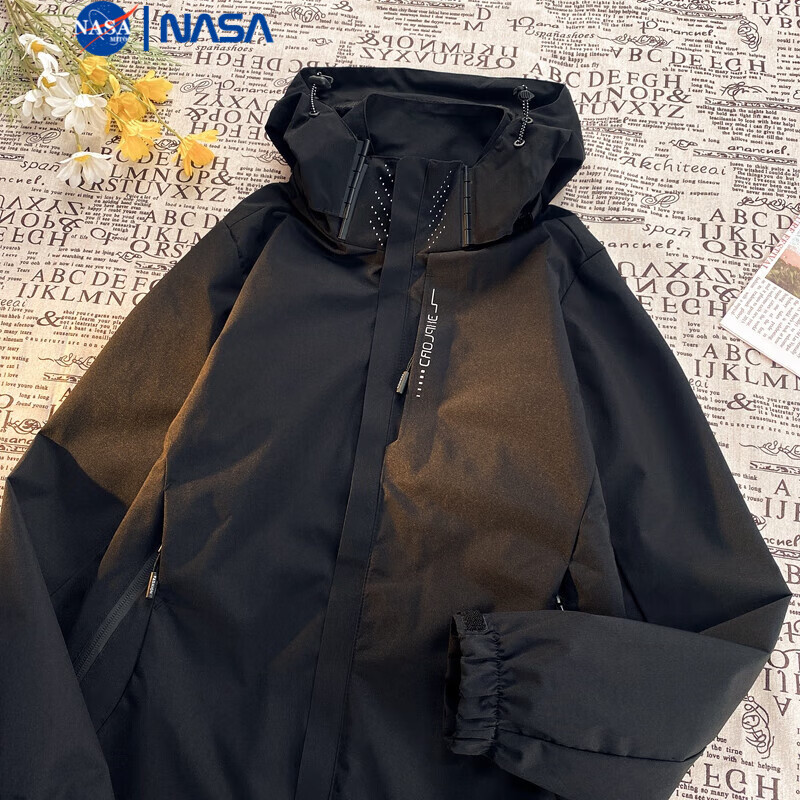 NASAMITOO连帽夹克外套男士2024秋季新款情侣款宽松休闲百搭上衣 黑色 2XL