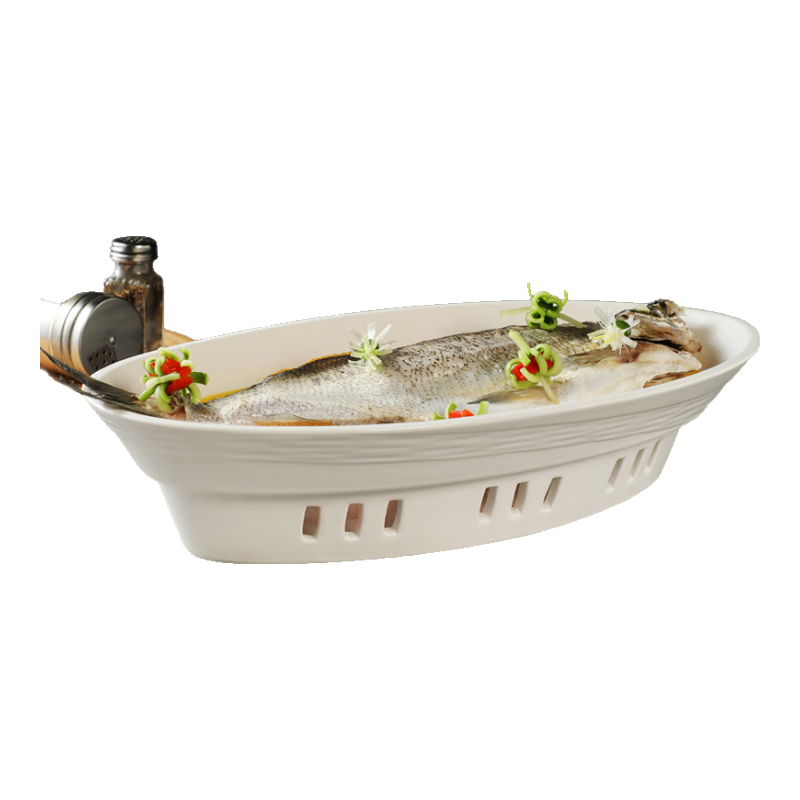 蠟燭加熱保溫魚(yú)盤(pán)子餐廳飯店專用大號(hào)蒸魚(yú)碟子純白酒店陶瓷餐具 18寸旦形魚(yú)盤(pán)套爐