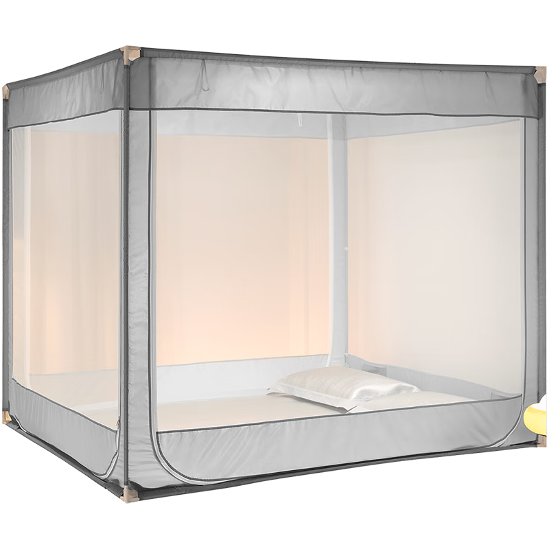罗莱家纺可折叠A类蚊帐家用卧室三开门坐床蚊帐大空间蚊帐家用床品 三开门U型全底拉链方帐灰 195cm*177cm*166cm （1.8米床）