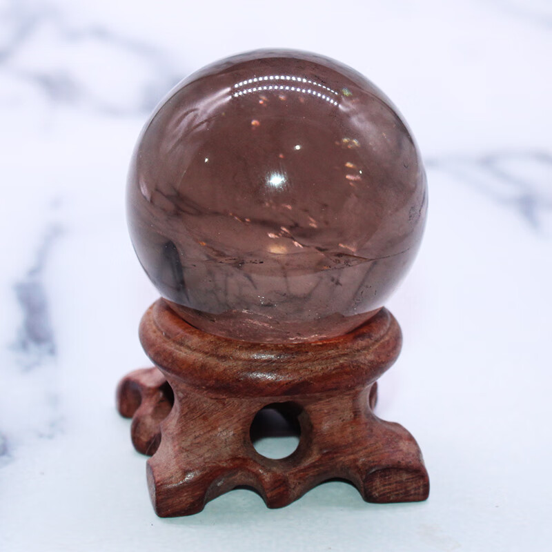 恋聚天然茶水晶球摆件圆形原石矿石宝石头生日礼品饰品礼物客厅 茶