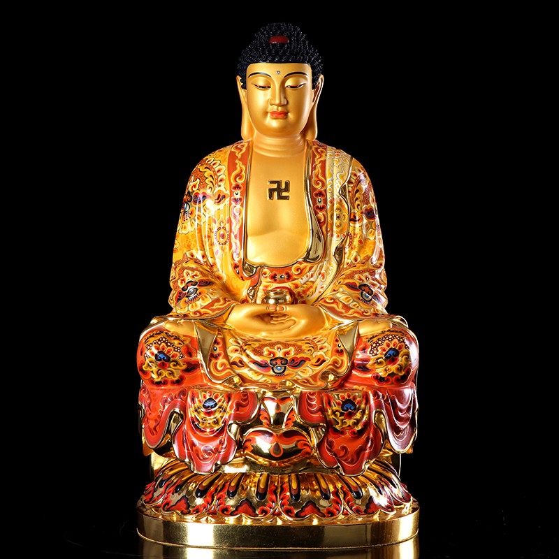 七宝莲台湾宝华彩绘释迦牟尼佛像铜释迦摩尼佛家用三宝佛如来佛祖 40