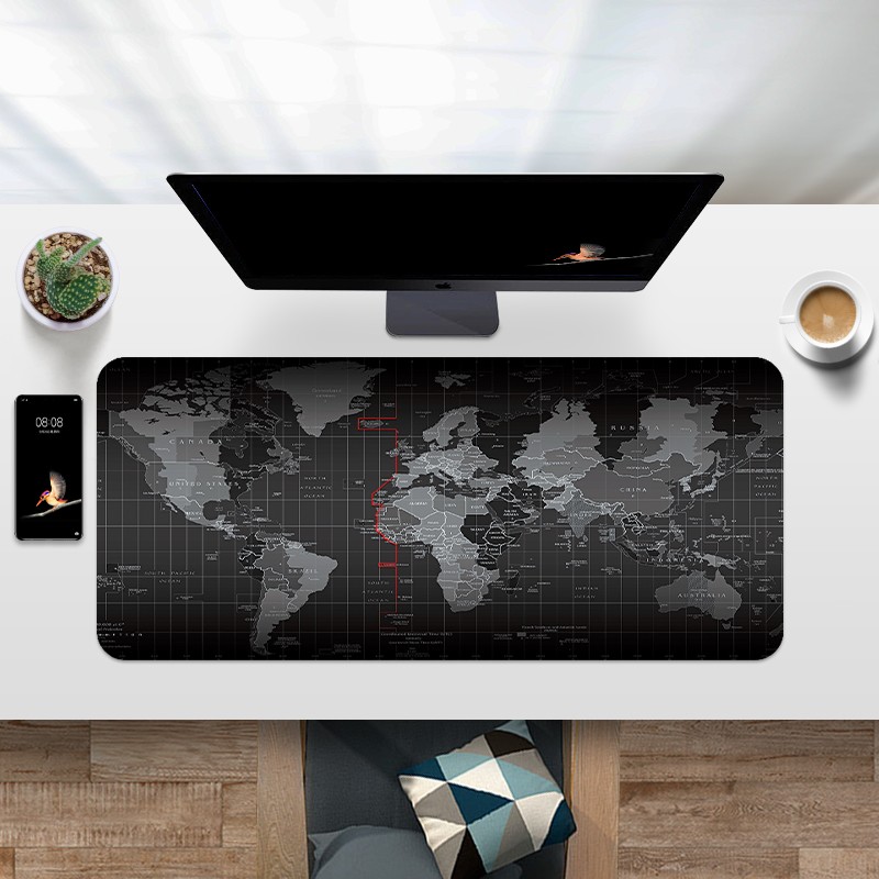 超大号电脑桌垫精密包边办公桌电竞游戏网吧键盘锁边纯黑 世界地图
