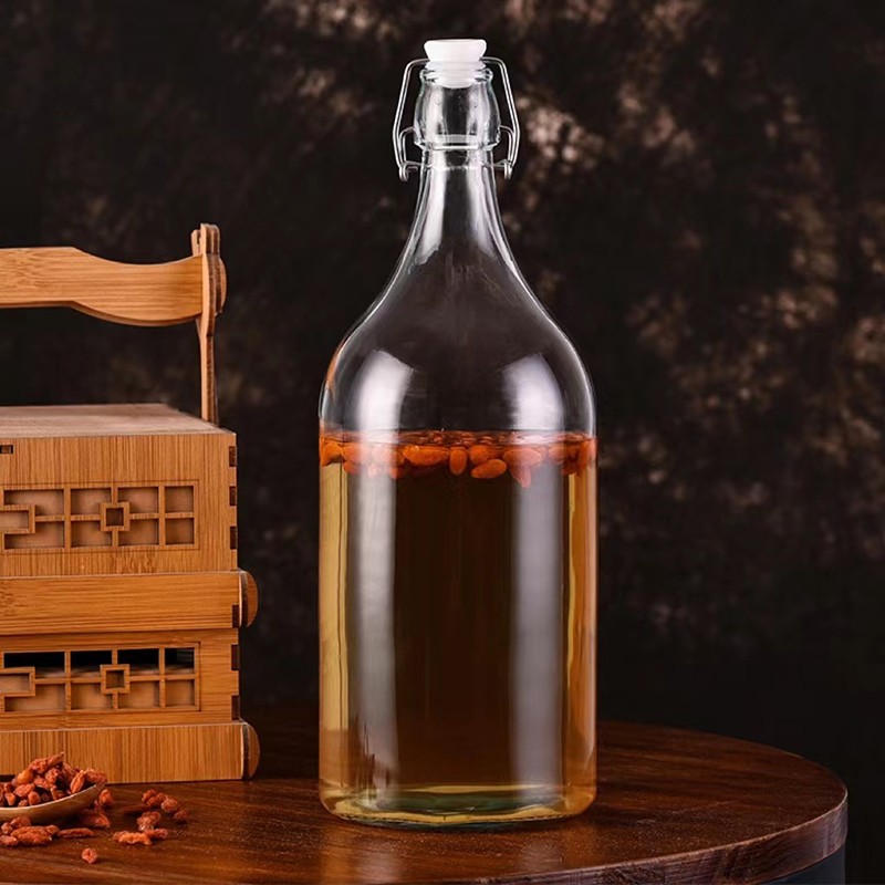 喜碧泡酒瓶酿酒玻璃空瓶子密封瓶带盖葡萄装红白酒适用酵素瓶分装瓶 温顿2L*1只