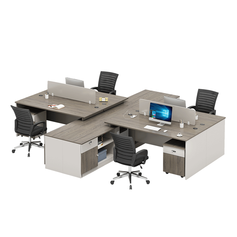 诩弈 职员办公桌子 办公室简约现代财务四人位办公桌工位员工卡位桌椅    F型六人位含侧柜（不含柜椅）