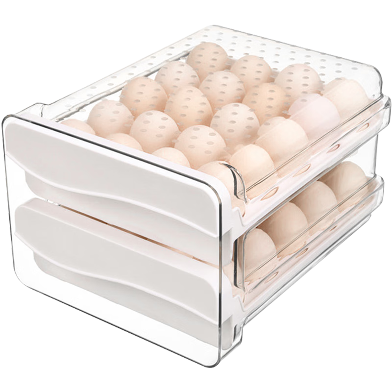 特美居（temeiju）鸡蛋收纳盒冰箱收纳盒蛋托双层抽拉式鸡蛋保鲜盒家用多层蛋格40格 鸡蛋收纳盒【二层40格透明】