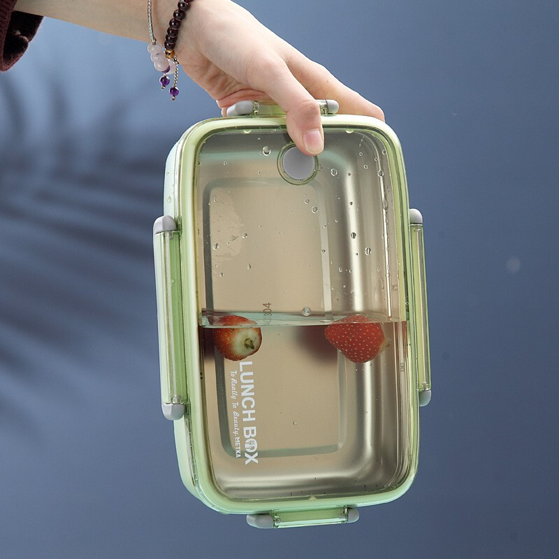 简岸（JIANAN） 饭盒 竹纤维不锈钢饭盒保温分格成人可爱便当盒学生带盖餐盒水果盒 绿色