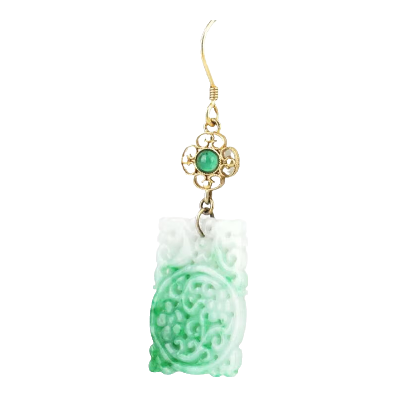 北玉(BEIYU)翡翠耳墜緬甸翡翠A貨陽綠色S925銀古風(fēng)耳飾新中式耳環(huán)送女友證書 DFY63358