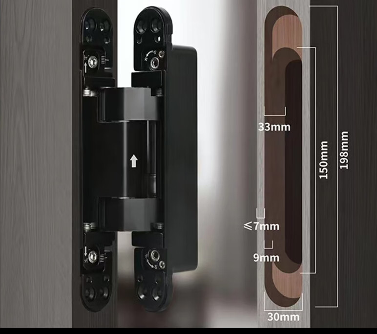门合页自动关门液压缓冲无尾杆暗藏阻尼铰链90度定位 圆角黑色60kg